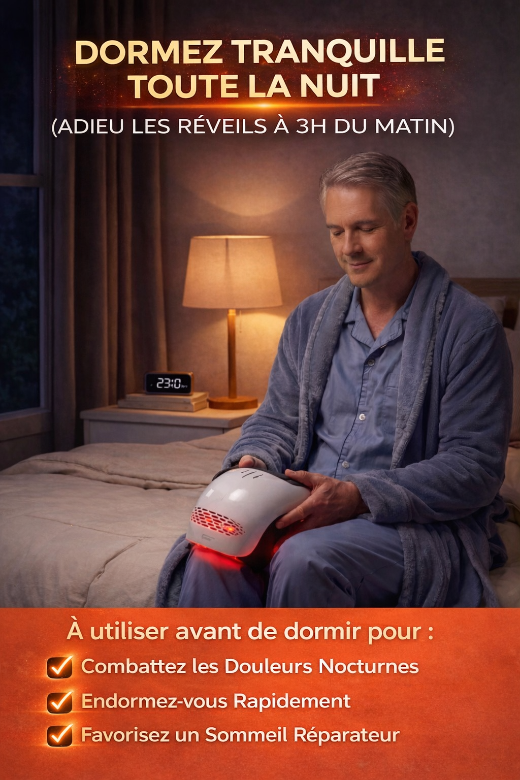 Soulagement intelligent des douleurs du genou par chaleur ciblée, lumière rouge et vibrations profondes